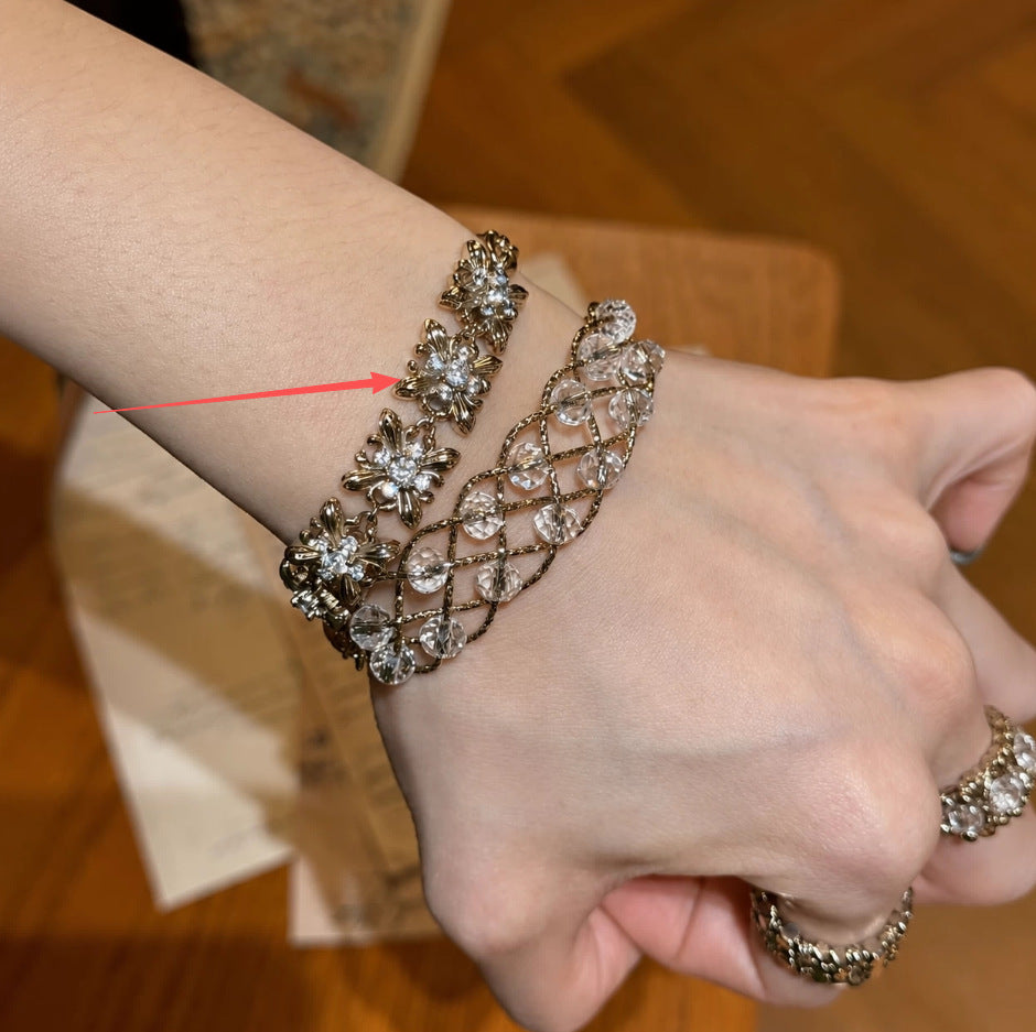 New Style Lace Braid Alloy Bangle For Women With Crystal Inlay, Elegant Bracelet