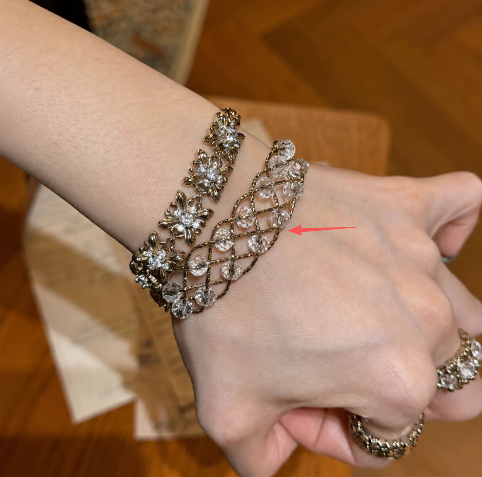 New Style Lace Braid Alloy Bangle For Women With Crystal Inlay, Elegant Bracelet