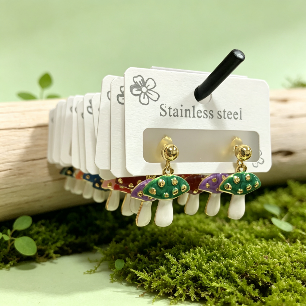 Hypoallergenic Mushroom Stud Earrings In Pastoral Style, Unisex 304 Stainless Steel With 18K Real Gold Plated Coating 0.03µm-0.05µm
