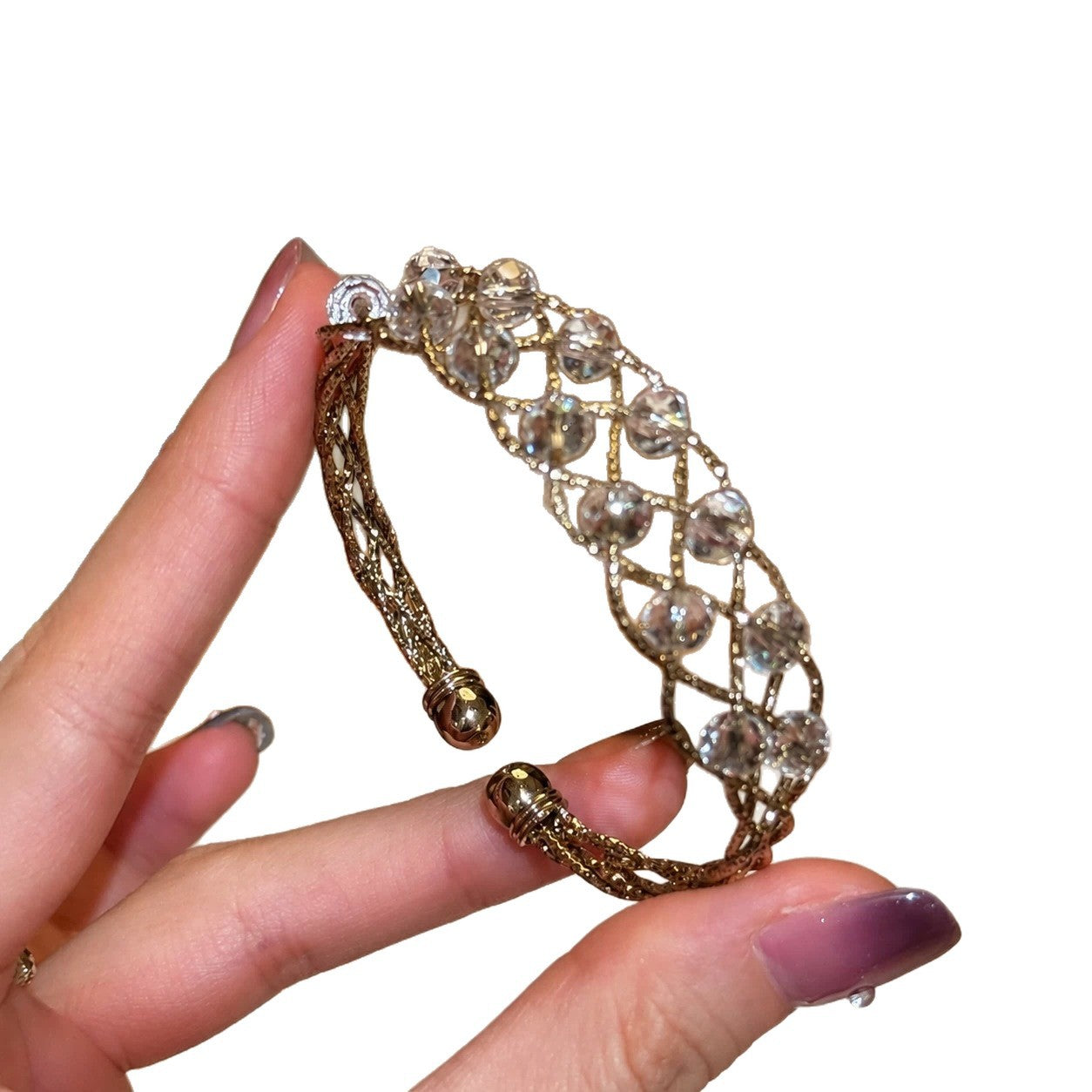 New Style Lace Braid Alloy Bangle For Women With Crystal Inlay, Elegant Bracelet