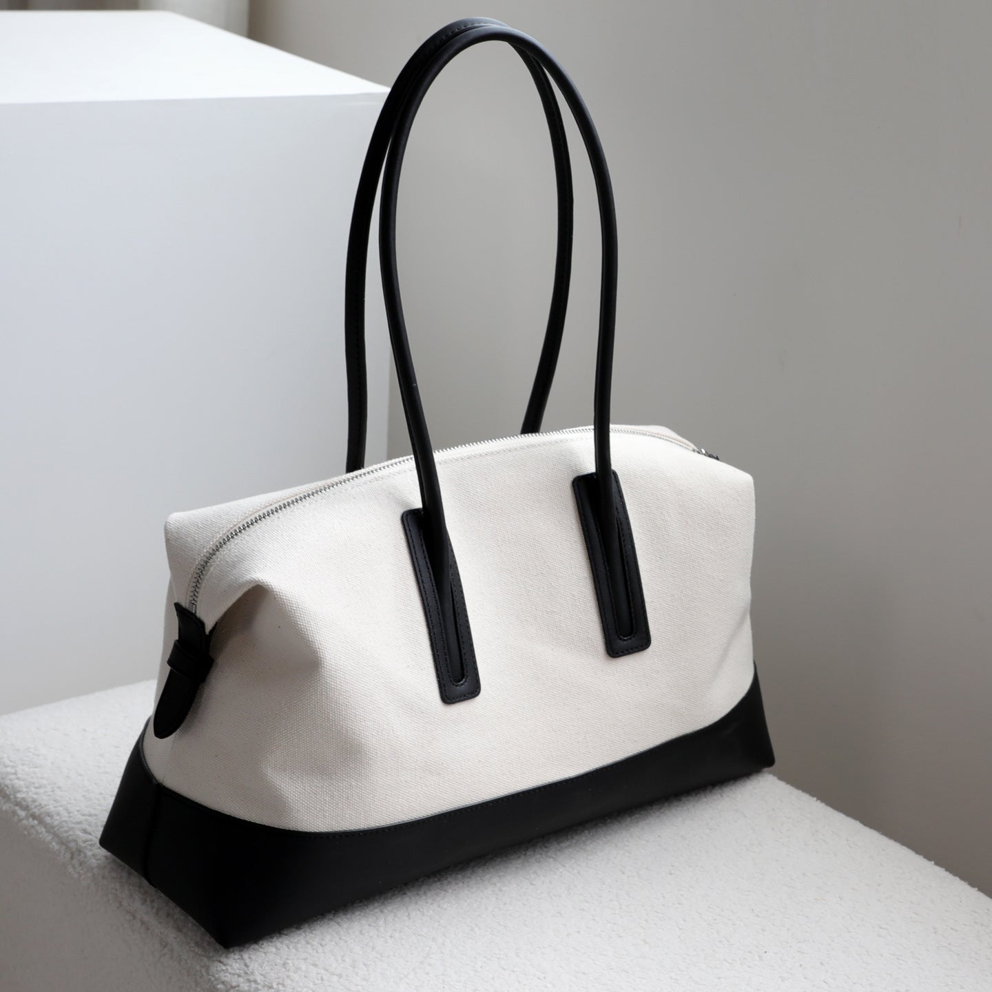 Color Block Cylindrical Canvas Tote Bag For Women With Single Shoulder Strap And Large Capacity