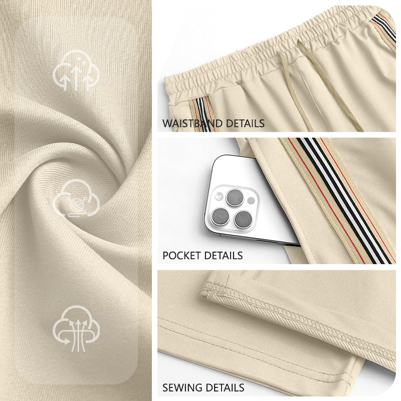 Men's Casual Stripe Straight Full Length Pants In Polyester Fabric With Splicing Craft
