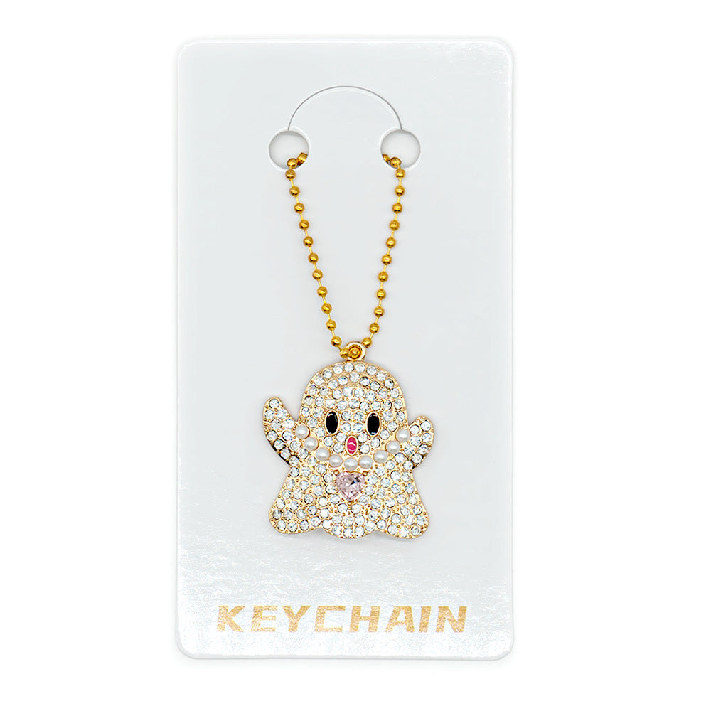 Halloween Cartoon Character Key Chain In Gold Metal With Beads Inlay, Perfect For Festive Accessories