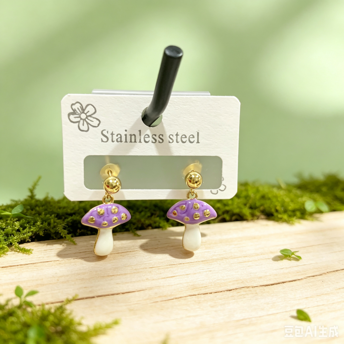Hypoallergenic Mushroom Stud Earrings In Pastoral Style, Unisex 304 Stainless Steel With 18K Real Gold Plated Coating 0.03µm-0.05µm