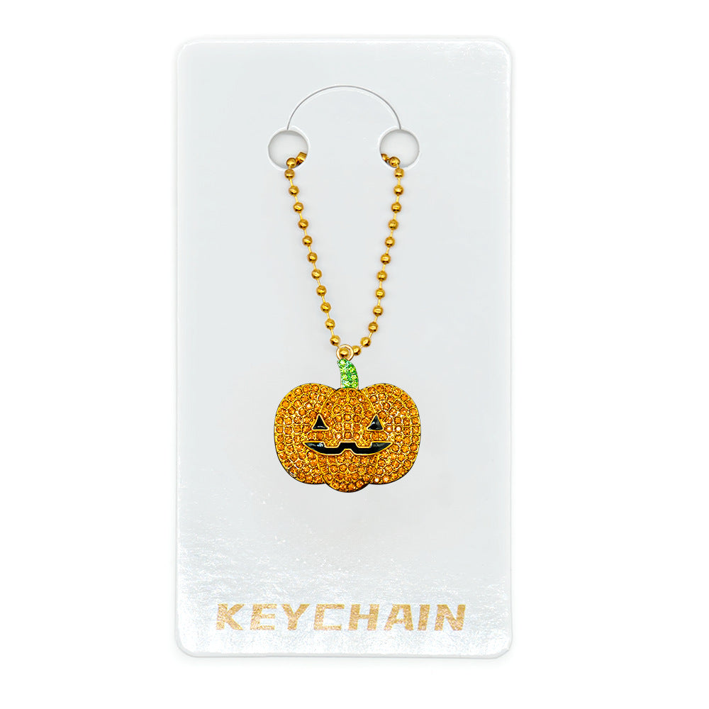 Halloween Cartoon Character Key Chain In Gold Metal With Beads Inlay, Perfect For Festive Accessories