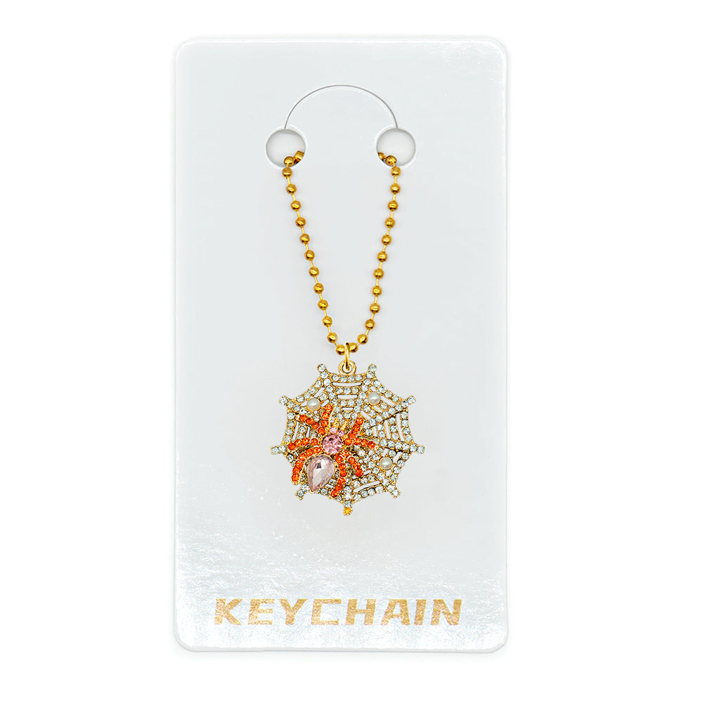 Halloween Cartoon Character Key Chain In Gold Metal With Beads Inlay, Perfect For Festive Accessories