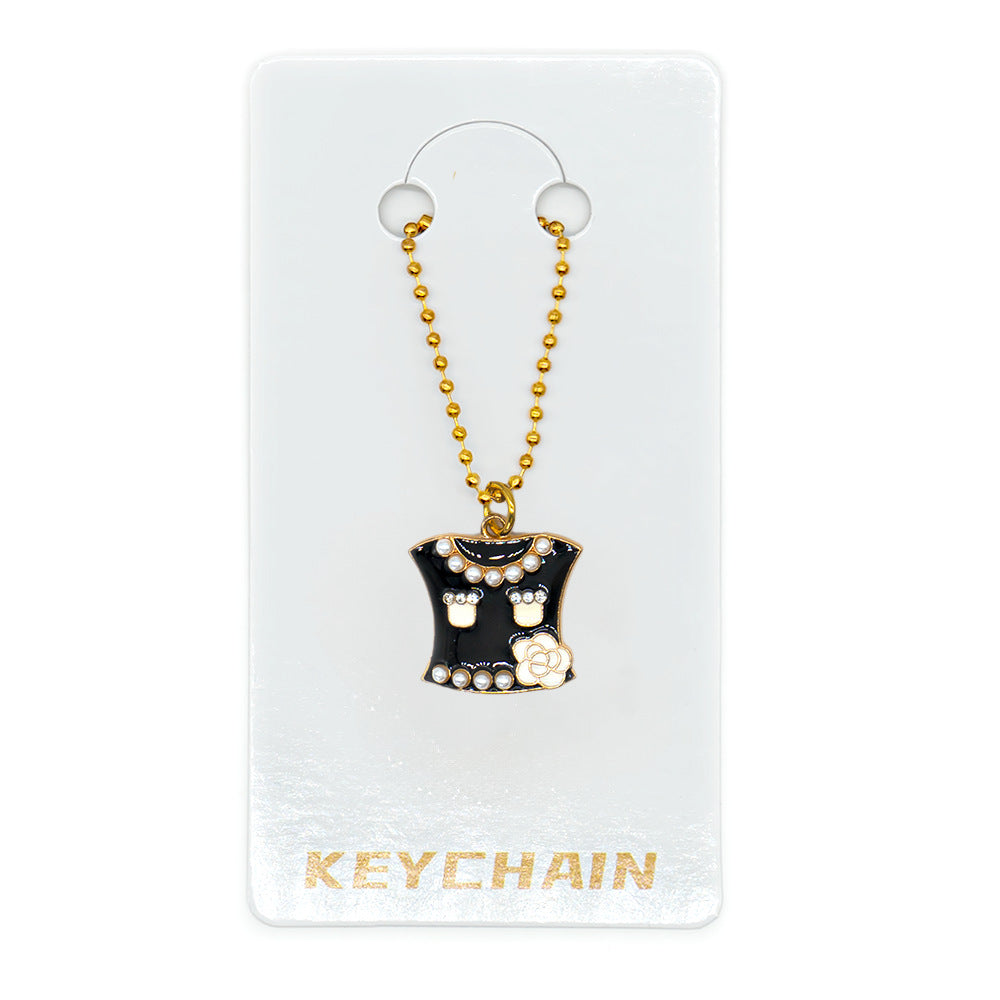 Halloween Cartoon Character Key Chain In Gold Metal With Beads Inlay, Perfect For Festive Accessories