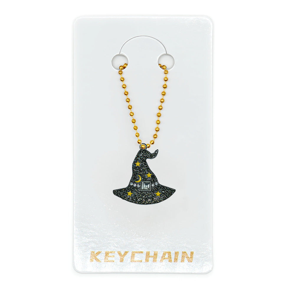Halloween Cartoon Character Key Chain In Gold Metal With Beads Inlay, Perfect For Festive Accessories