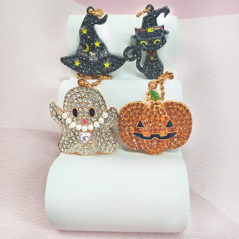Halloween Cartoon Character Key Chain In Gold Metal With Beads Inlay, Perfect For Festive Accessories