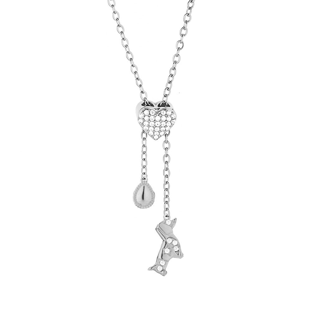 Heart Shape Pendant Necklace With Zircon Inlay On 304 Stainless Steel Slider Chain With Heart Clasp Closure