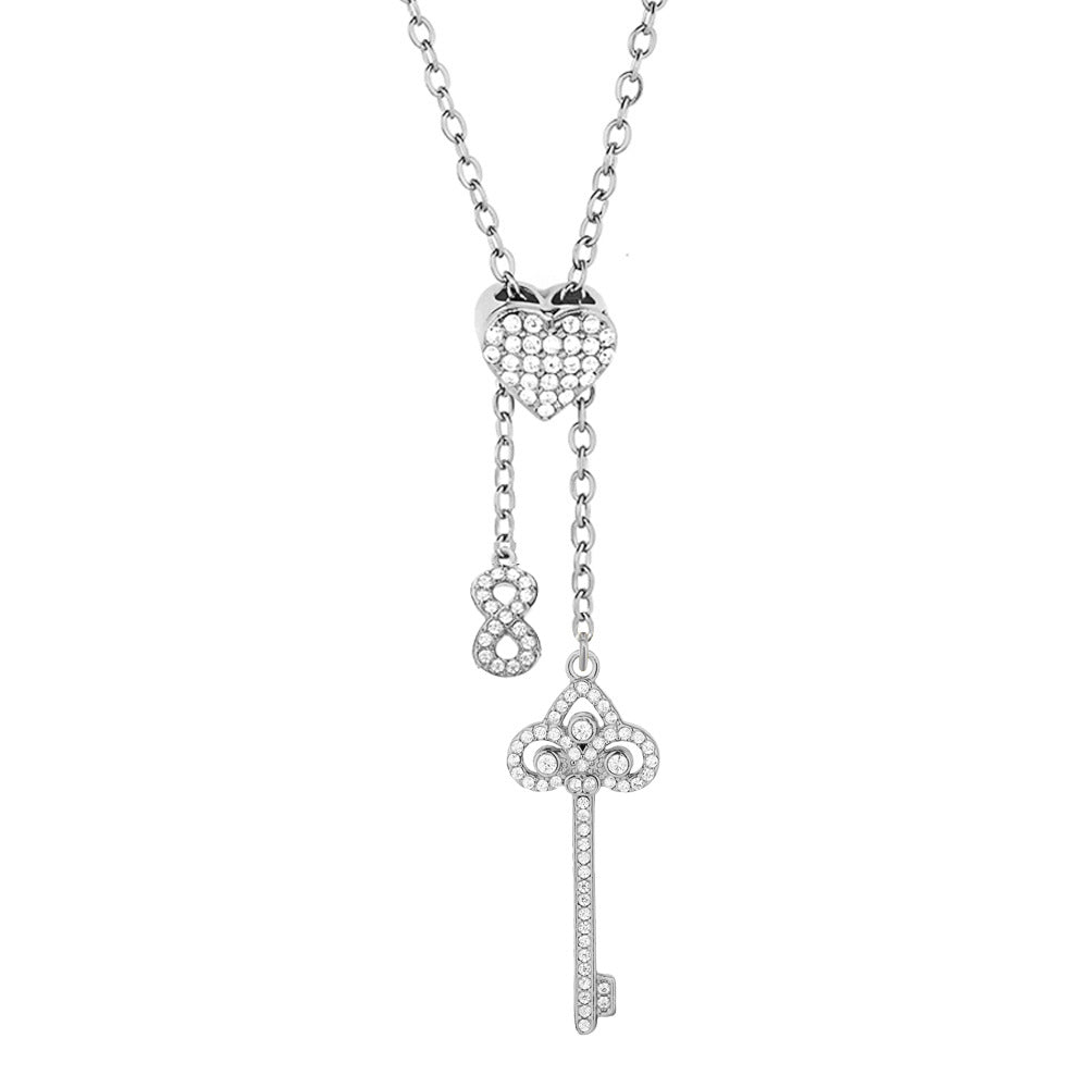 Heart Shape Pendant Necklace With Zircon Inlay On 304 Stainless Steel Slider Chain With Heart Clasp Closure