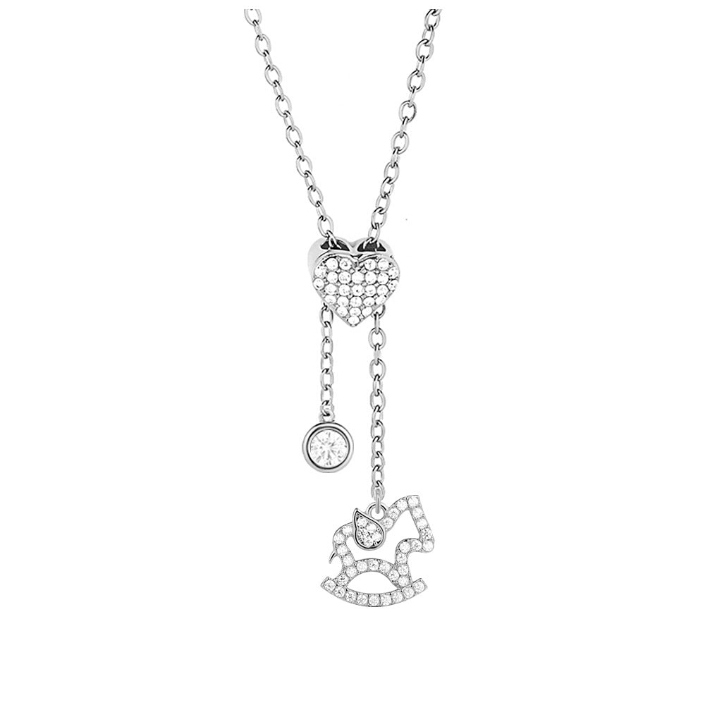 Heart Shape Pendant Necklace With Zircon Inlay On 304 Stainless Steel Slider Chain With Heart Clasp Closure