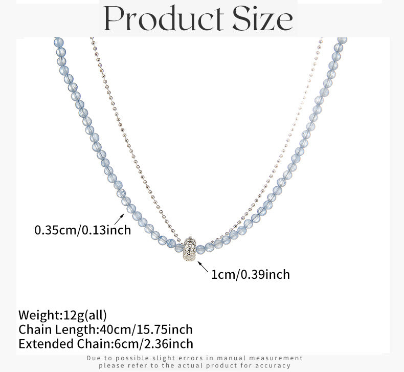 Blue Double Layer Necklace For Women With Beading Craft And Natural Stone Pendant Featuring Printing Pattern