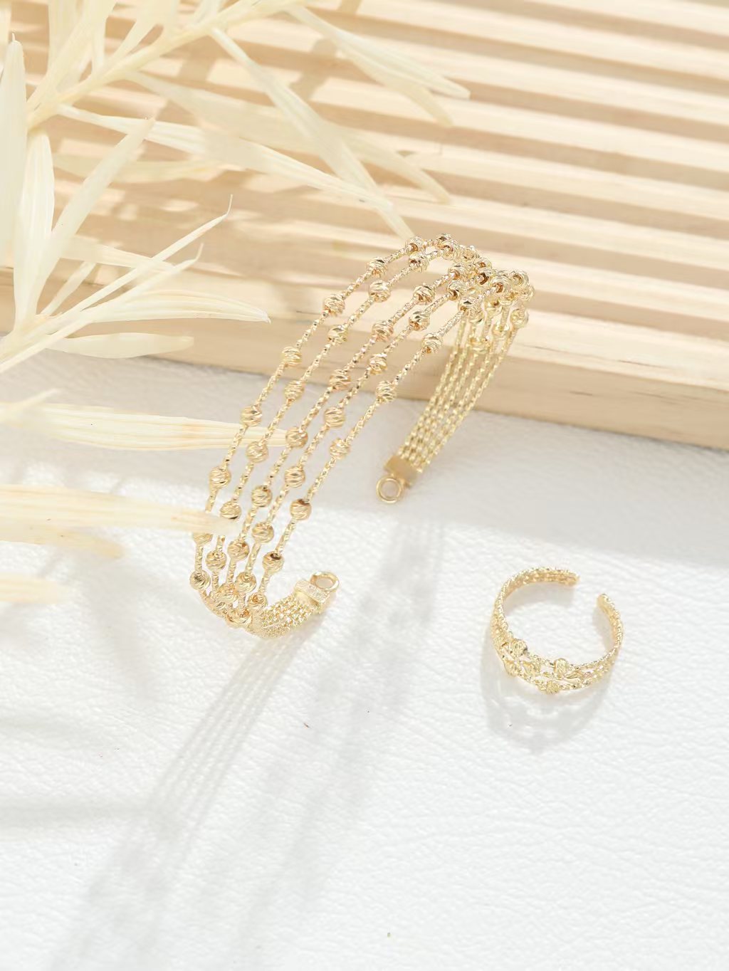 Bohemian C Shape Bangle For Women With Beading Craft In Copper And 16K Real Gold Plated Water Plating