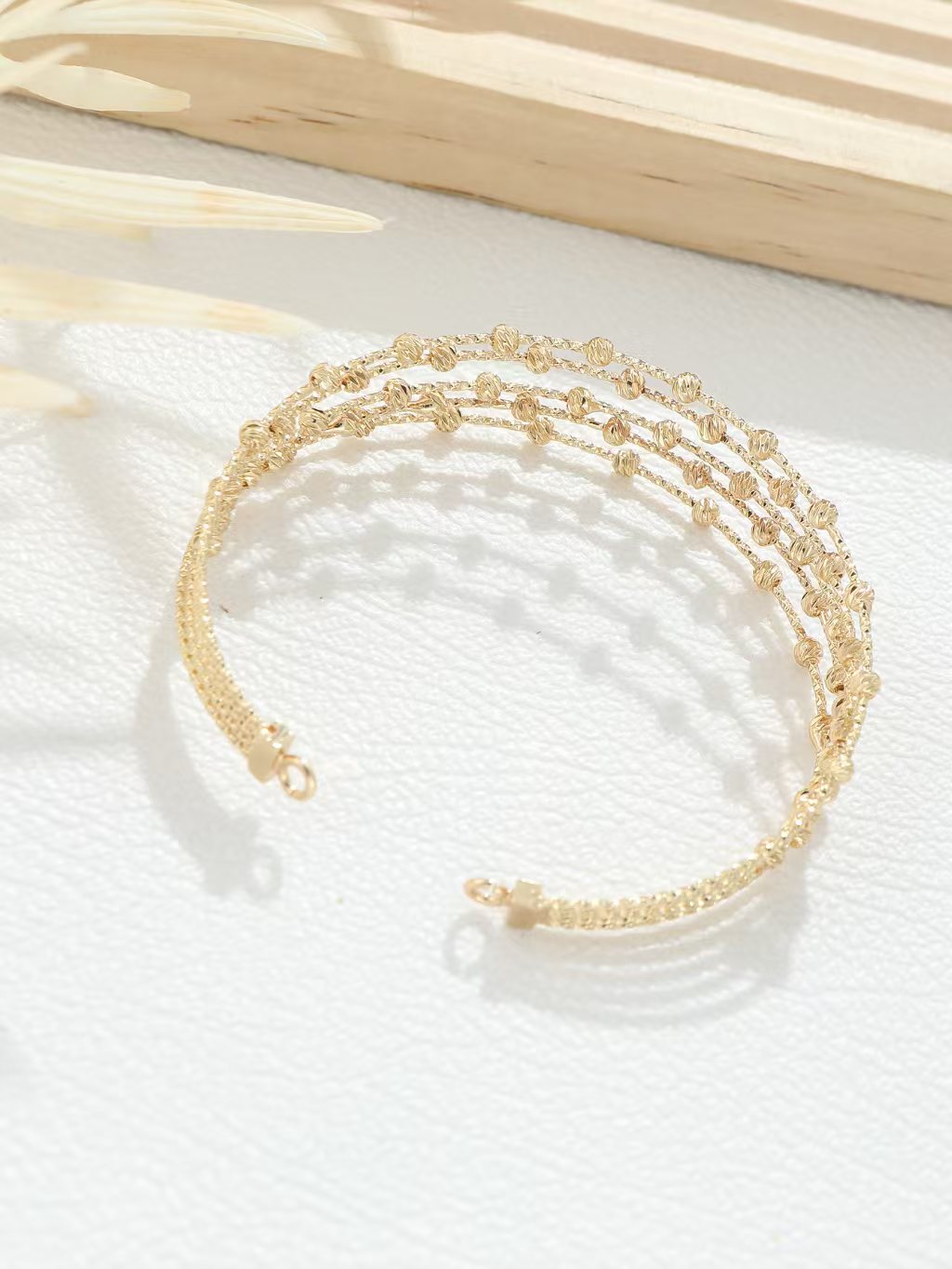 Bohemian C Shape Bangle For Women With Beading Craft In Copper And 16K Real Gold Plated Water Plating