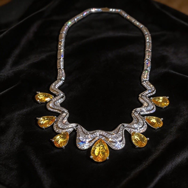 Exaggerated Water Droplets Twist Necklace For Women In Silver Copper With Zircon Inlay