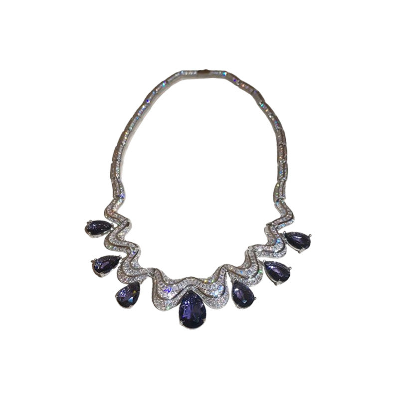 Exaggerated Water Droplets Twist Necklace For Women In Silver Copper With Zircon Inlay