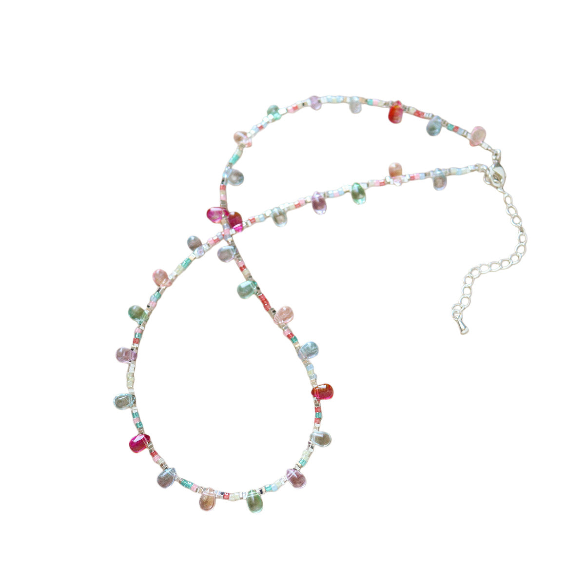 Sweet Geometric Beaded Chain Necklace For Women Featuring Mixed Materials And Seed Bead Inlay