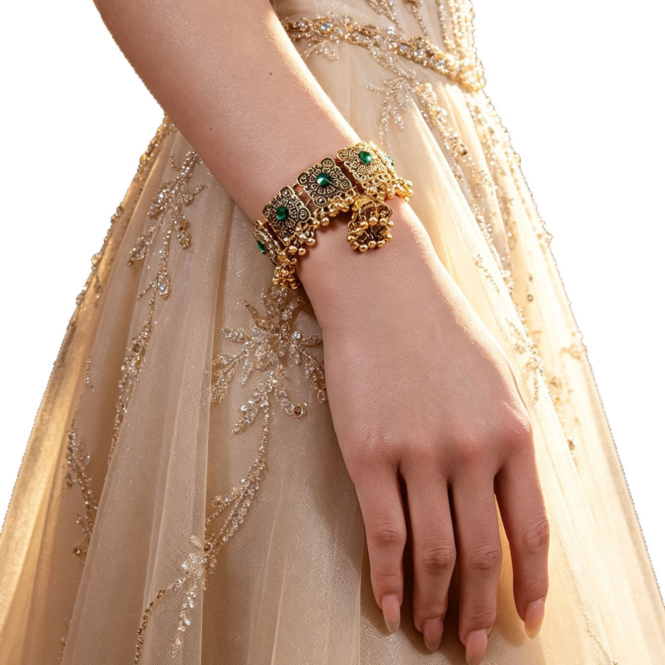 Ethnic Style Green Bell Tassel Bracelet For Women In Zinc Alloy