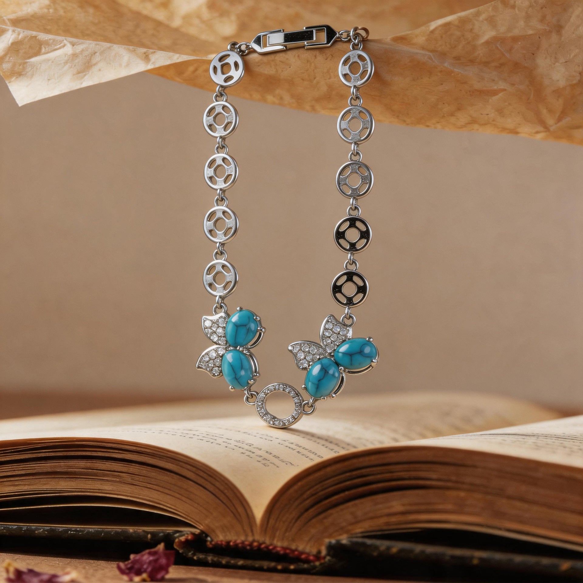 Handmade Butterfly Bracelet For Women In Copper With Platinum Plated Electroplated Finish And Zircon Inlay On Cable Chain