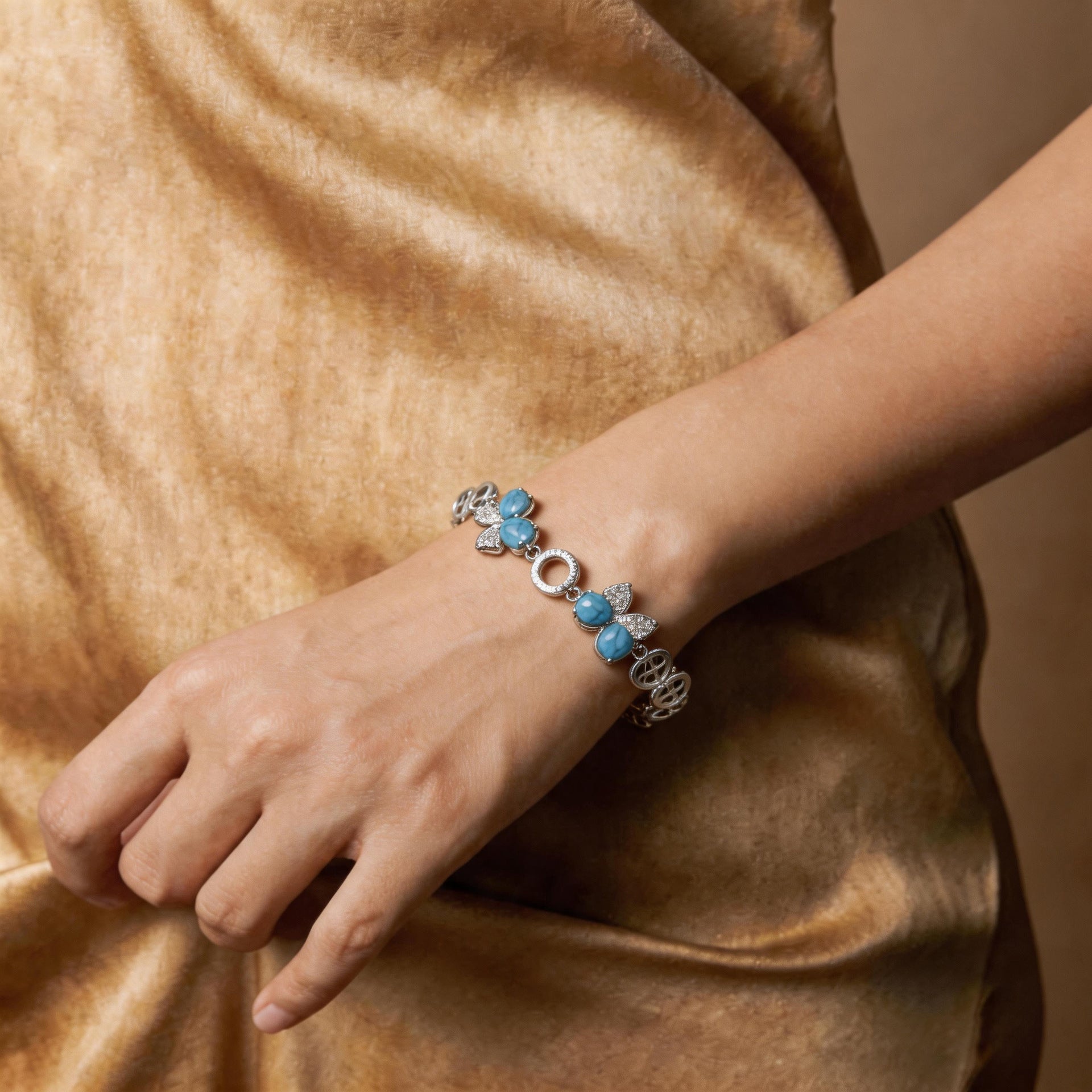 Handmade Butterfly Bracelet For Women In Copper With Platinum Plated Electroplated Finish And Zircon Inlay On Cable Chain