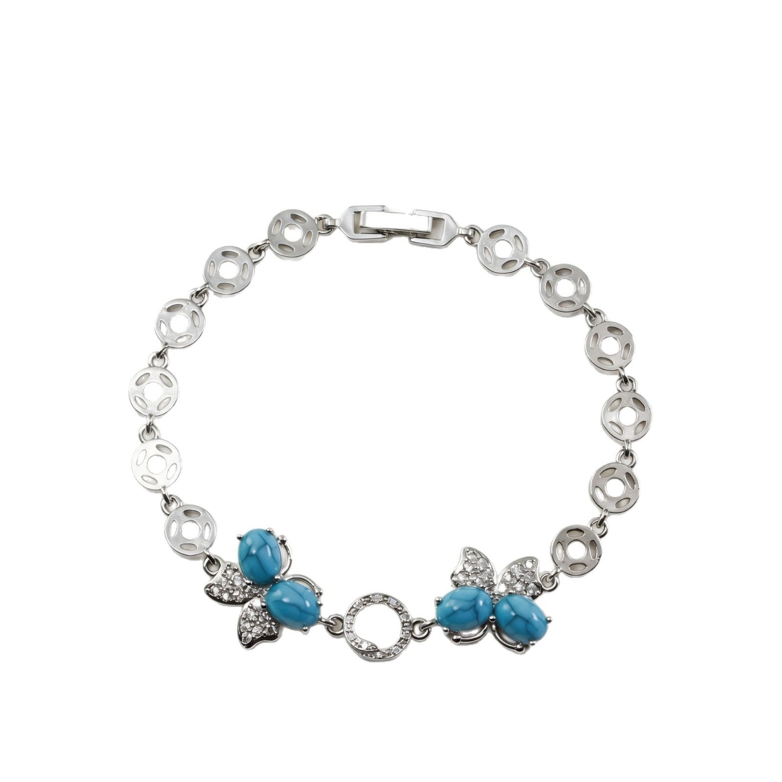 Handmade Butterfly Bracelet For Women In Copper With Platinum Plated Electroplated Finish And Zircon Inlay On Cable Chain