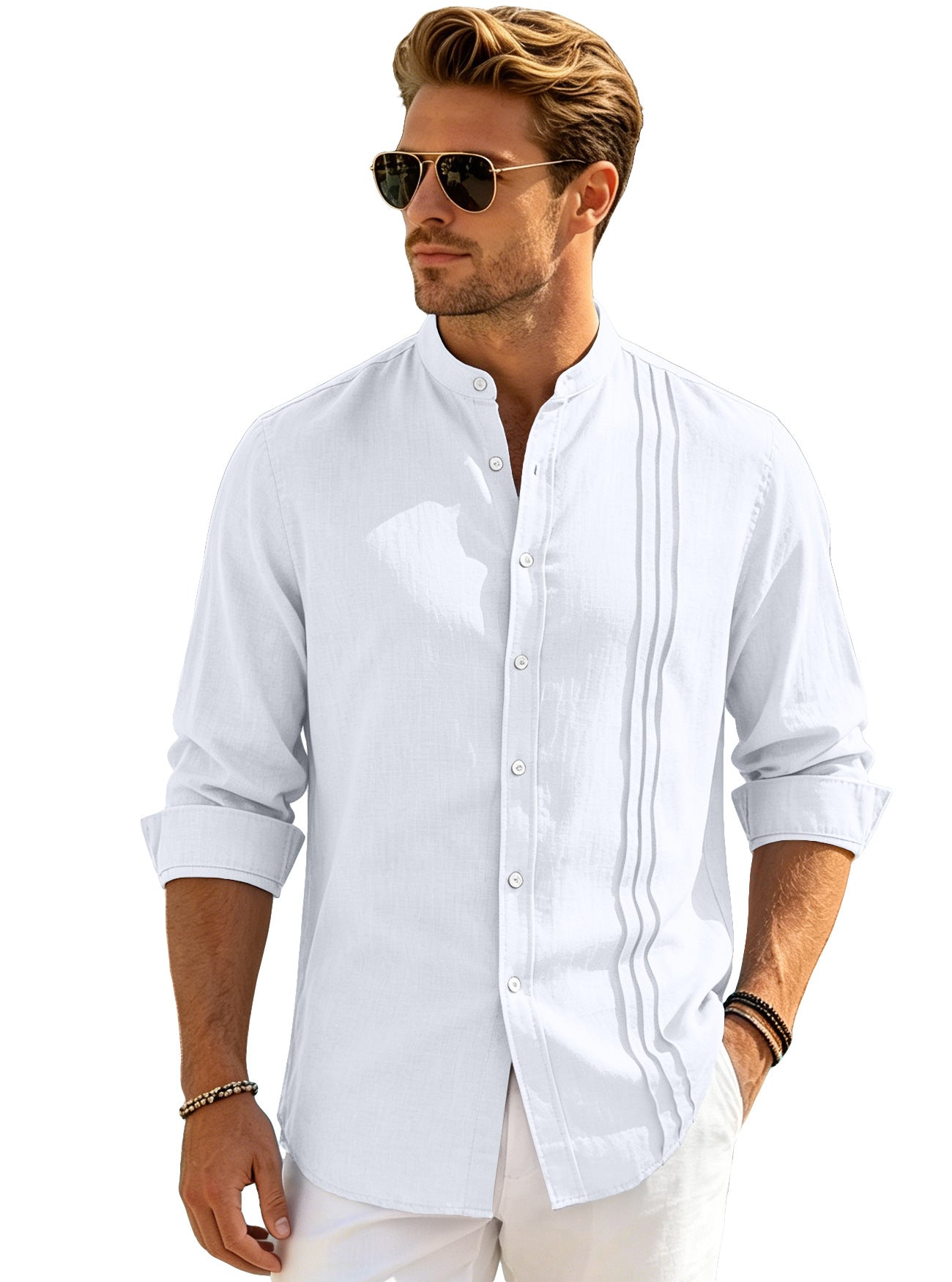 Solid Color Casual Long Sleeve Polyester Blouse With Placket For Men