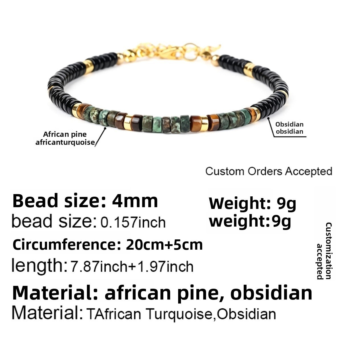Handmade Unisex Natural Stone Bracelet In Dyed Black Featuring Turquoise Inlay