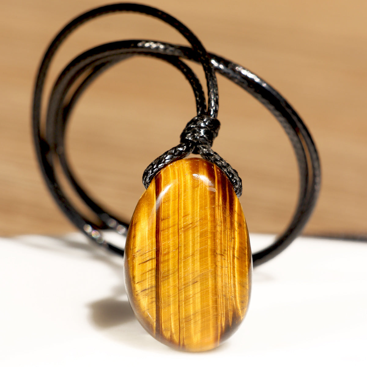 Simple Style Irregular Asymmetrical Pendant Necklace With Tiger Eye Inlay, Unisex Design On Leather Rope Chain