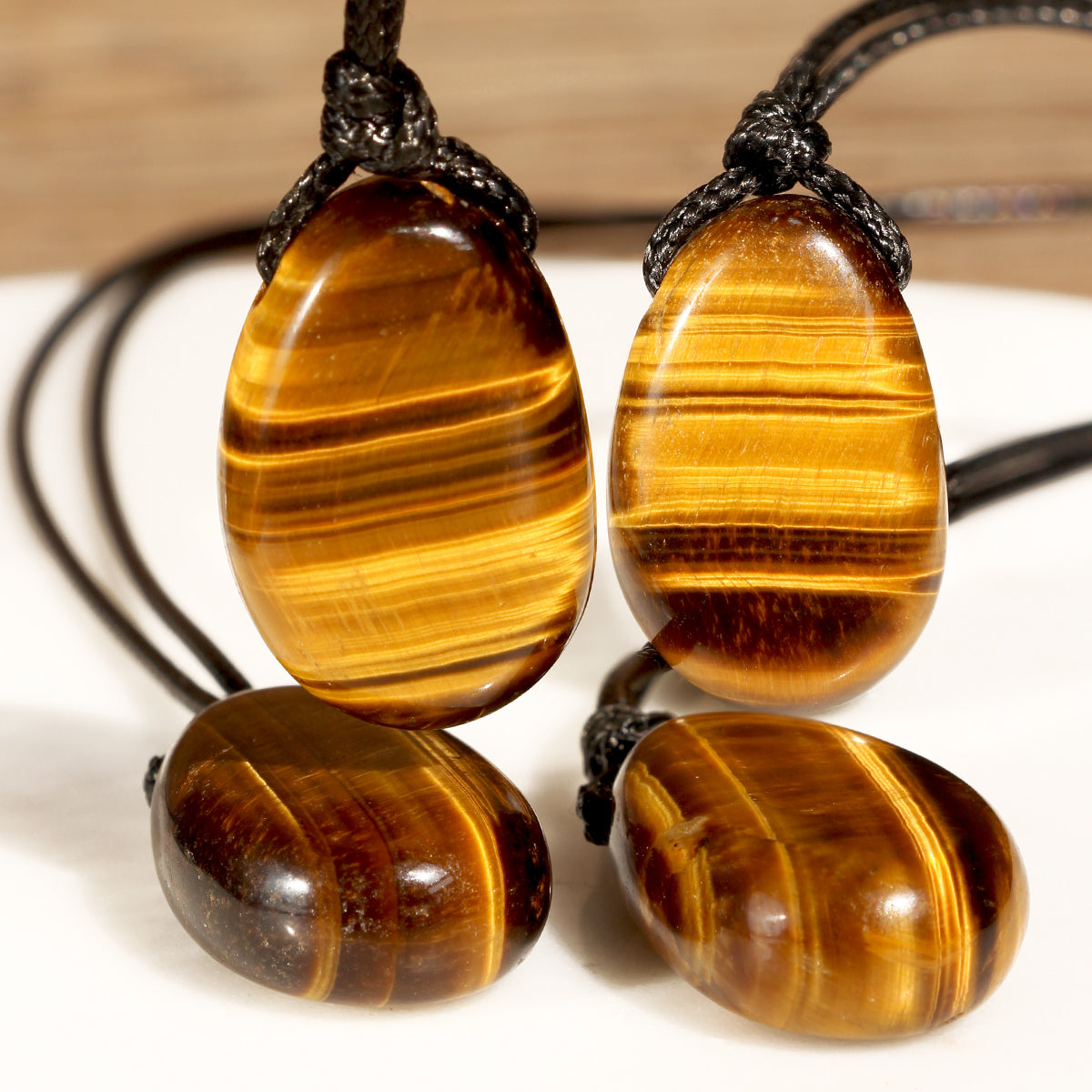 Simple Style Irregular Asymmetrical Pendant Necklace With Tiger Eye Inlay, Unisex Design On Leather Rope Chain