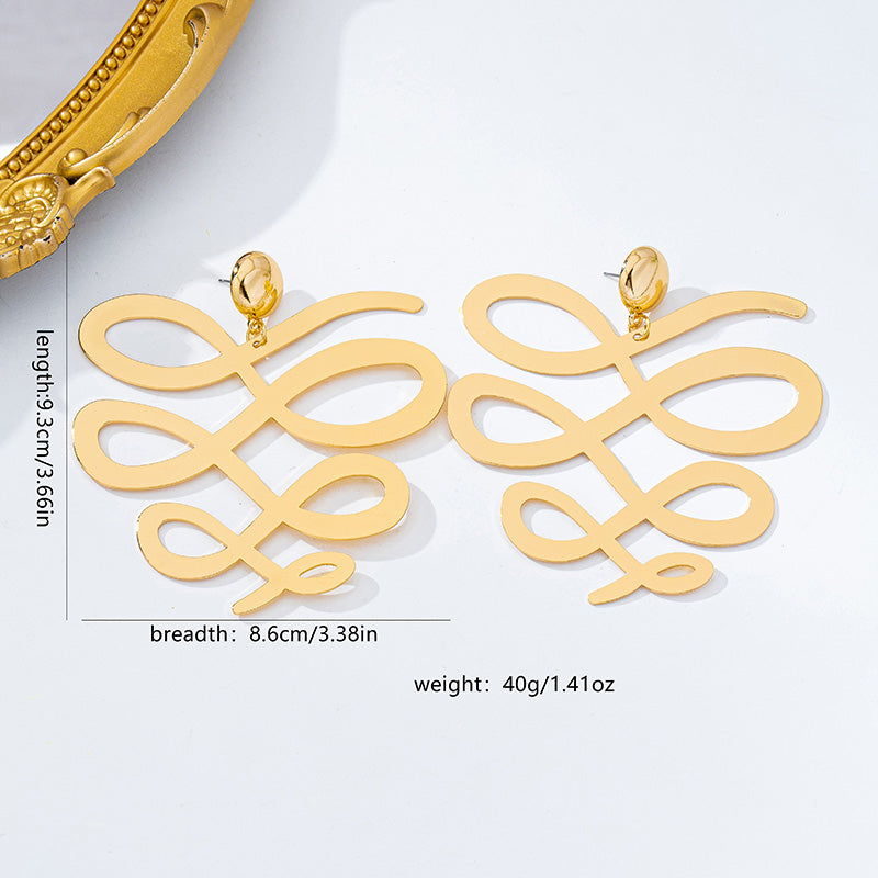 Exaggerated Irregular Hollow Out Stud Earrings For Women In KC Golden Plated Alloy