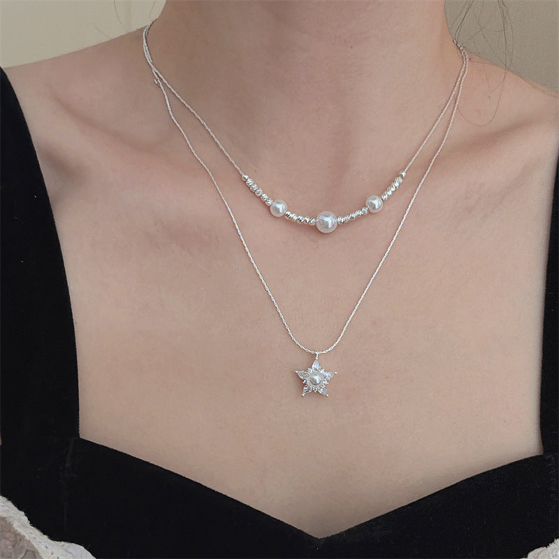 Double Layer Star Necklaces For Women With Copper Chain And Copper Pendant Featuring Zircon Inlay