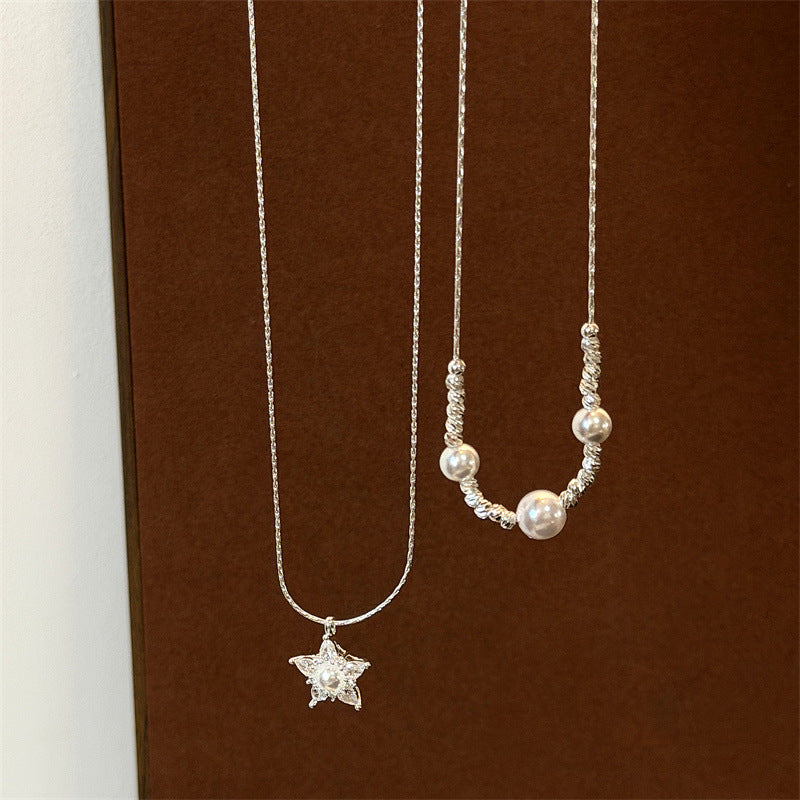 Double Layer Star Necklaces For Women With Copper Chain And Copper Pendant Featuring Zircon Inlay