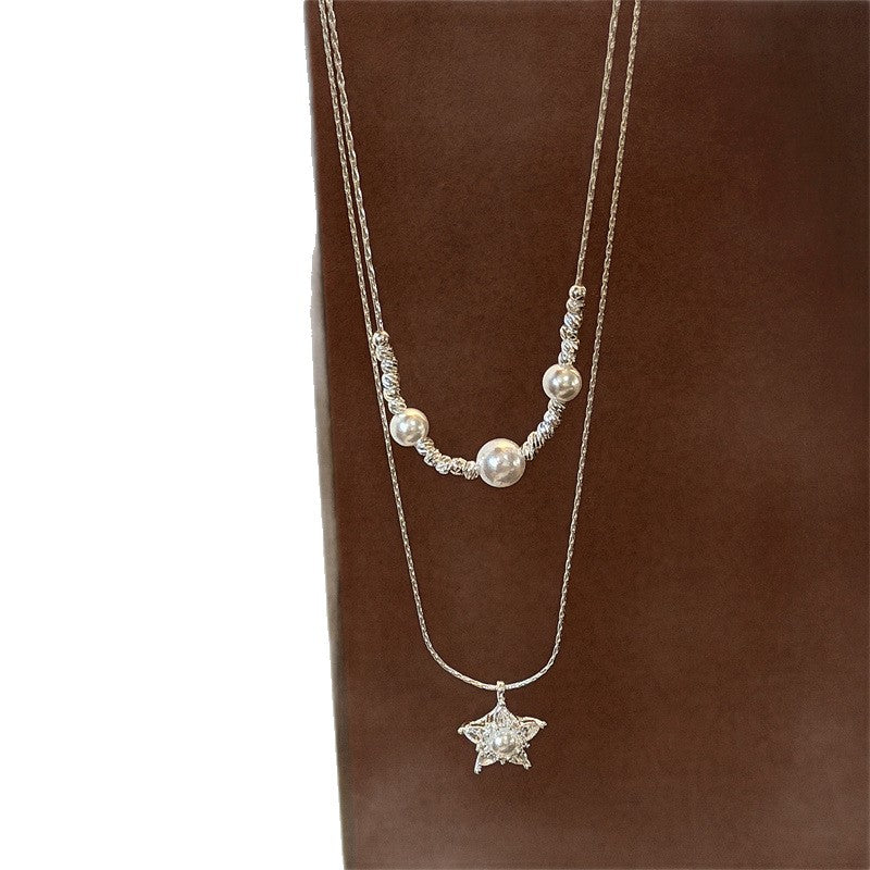 Double Layer Star Necklaces For Women With Copper Chain And Copper Pendant Featuring Zircon Inlay