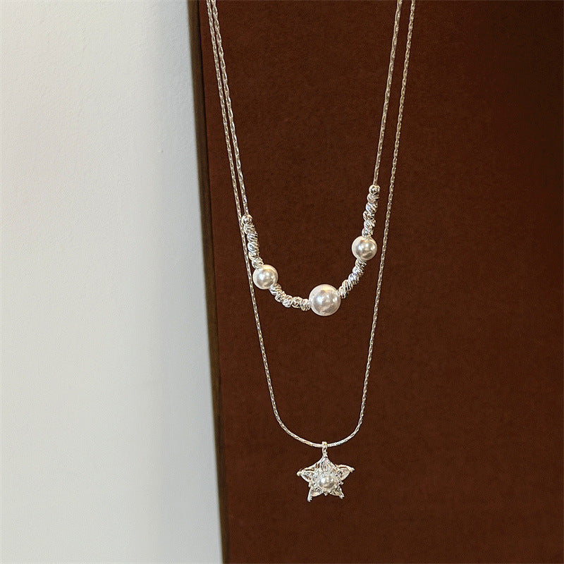 Double Layer Star Necklaces For Women With Copper Chain And Copper Pendant Featuring Zircon Inlay