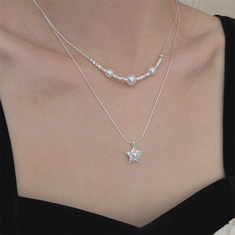 Double Layer Star Necklaces For Women With Copper Chain And Copper Pendant Featuring Zircon Inlay