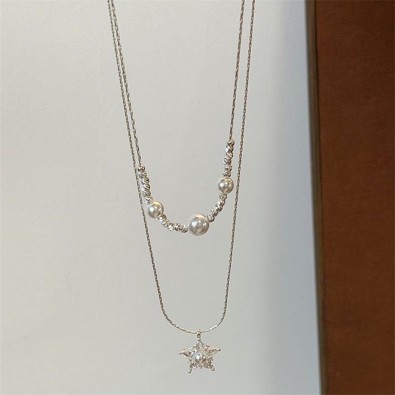 Double Layer Star Necklaces For Women With Copper Chain And Copper Pendant Featuring Zircon Inlay