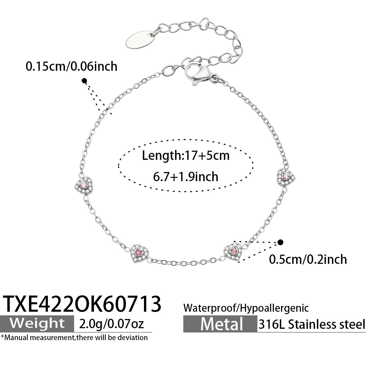 IG Style Geometric Bracelets With Zircon Inlay In 316 Stainless Steel, PVD Coated And 18K Gold Plated Chain