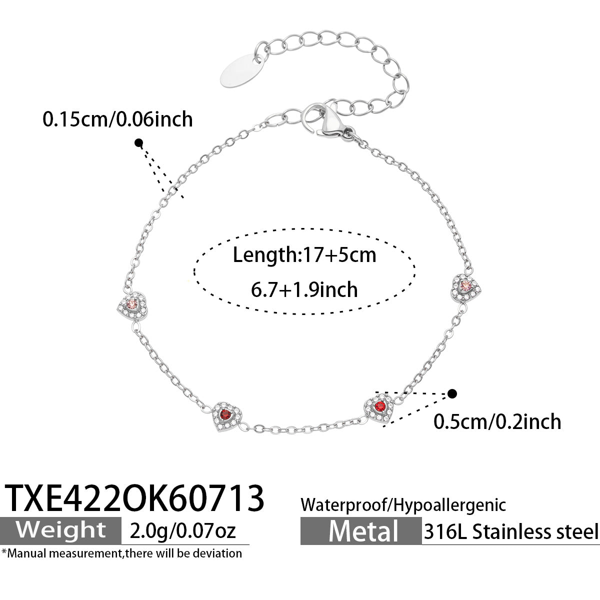 IG Style Geometric Bracelets With Zircon Inlay In 316 Stainless Steel, PVD Coated And 18K Gold Plated Chain