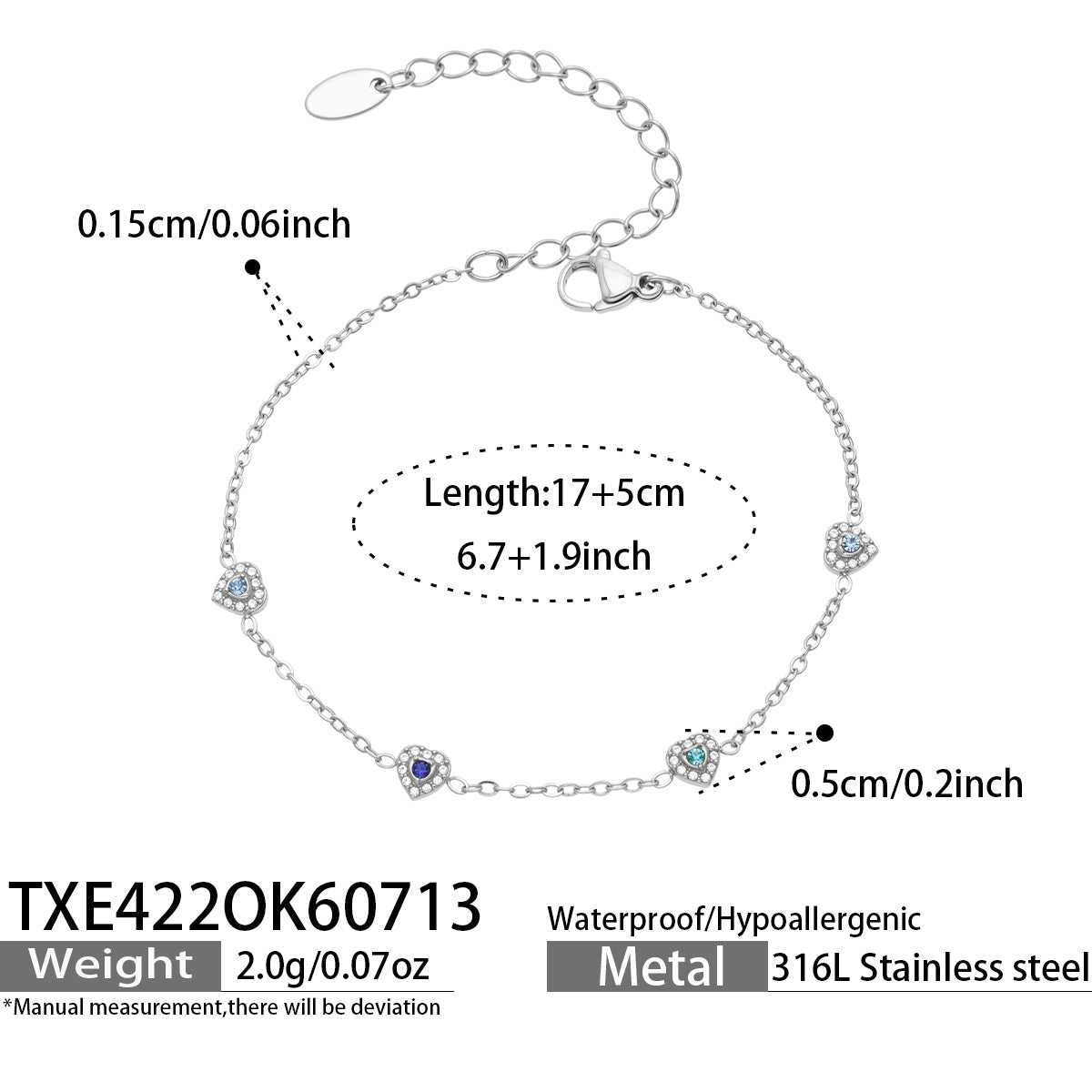 IG Style Geometric Bracelets With Zircon Inlay In 316 Stainless Steel, PVD Coated And 18K Gold Plated Chain