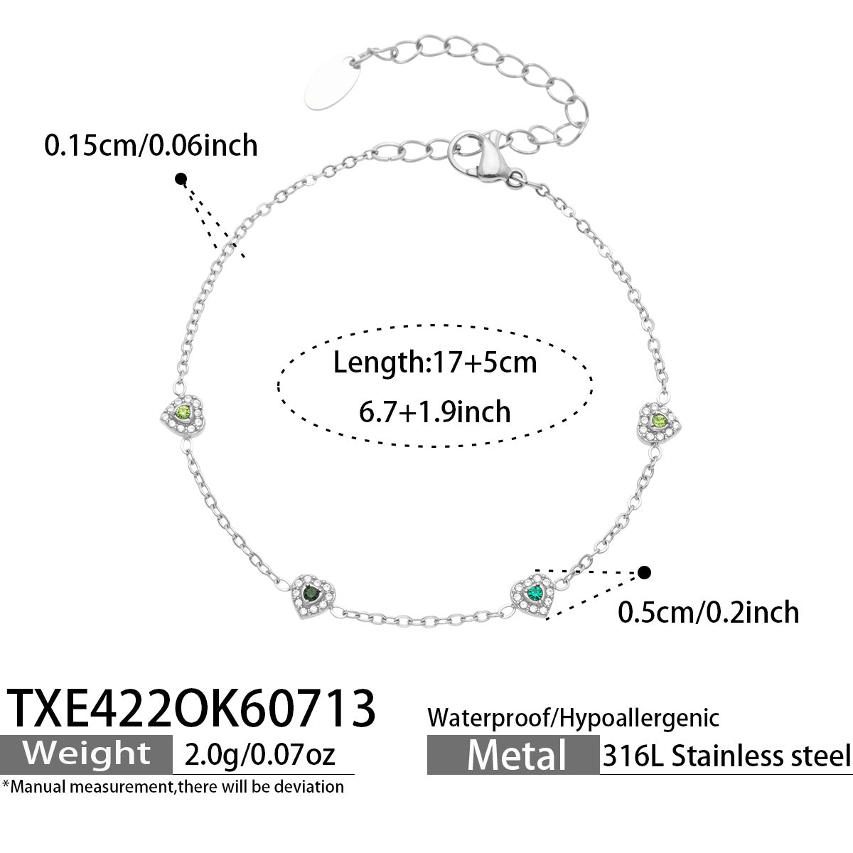 IG Style Geometric Bracelets With Zircon Inlay In 316 Stainless Steel, PVD Coated And 18K Gold Plated Chain