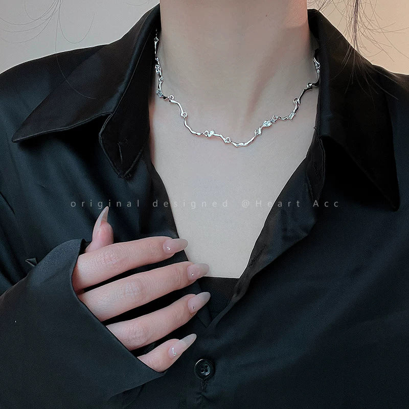 Heart Shape Silver Titanium Steel Necklace With Copper Pendant For Women, Perfect For Casual Wear