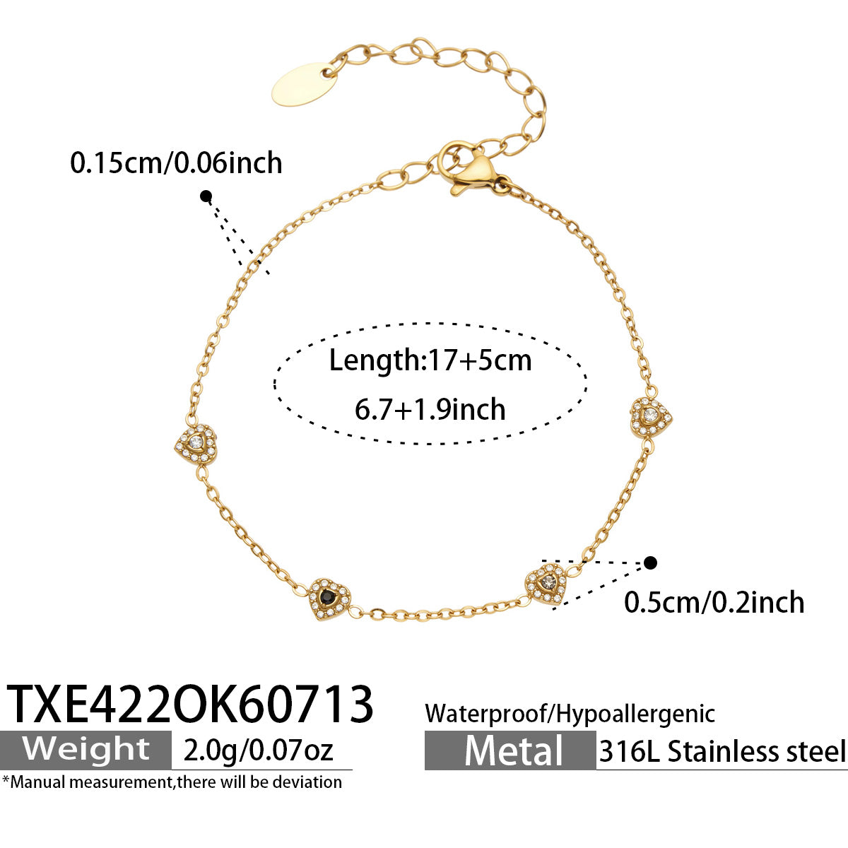 IG Style Geometric Bracelets With Zircon Inlay In 316 Stainless Steel, PVD Coated And 18K Gold Plated Chain