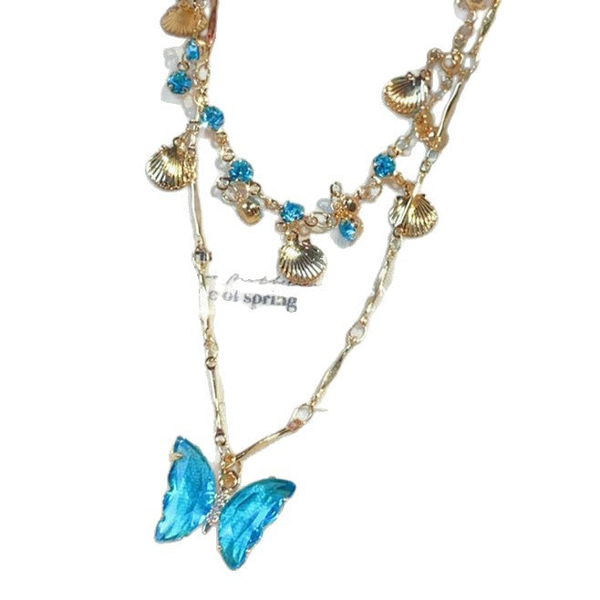 Blue Butterfly Choker Necklace For Women Featuring Copper Chain And Pendant With Electroplated Finish