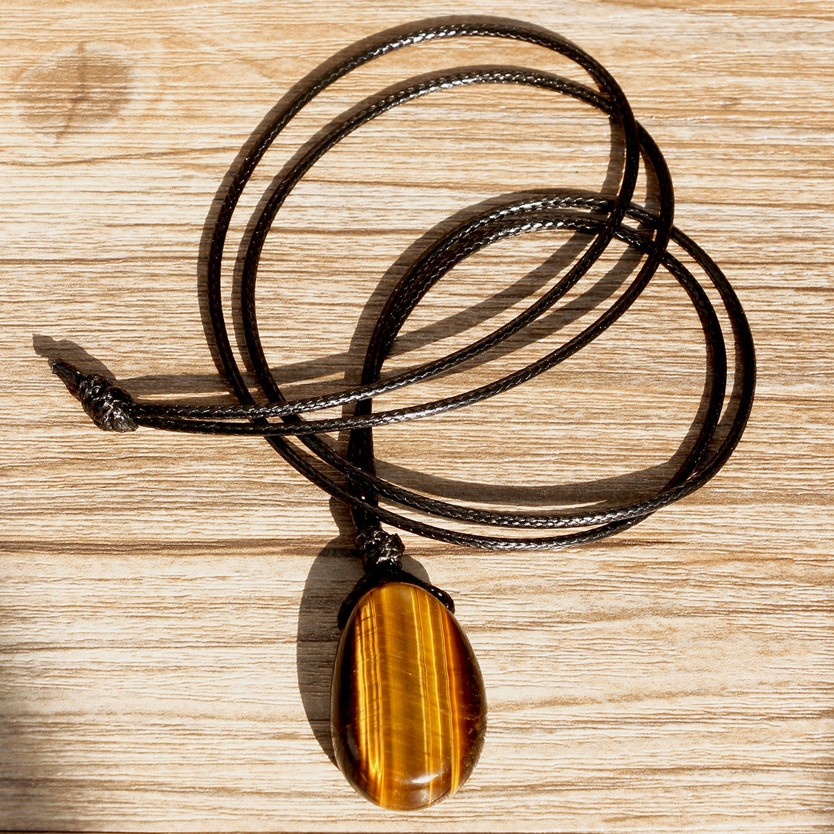 Simple Style Irregular Asymmetrical Pendant Necklace With Tiger Eye Inlay, Unisex Design On Leather Rope Chain