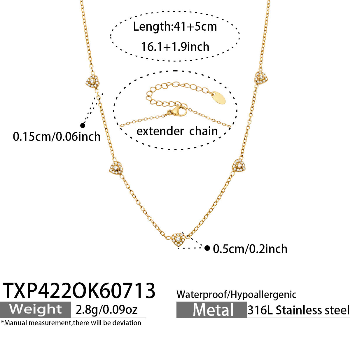 IG Style Geometric Bracelets With Zircon Inlay In 316 Stainless Steel, PVD Coated And 18K Gold Plated Chain