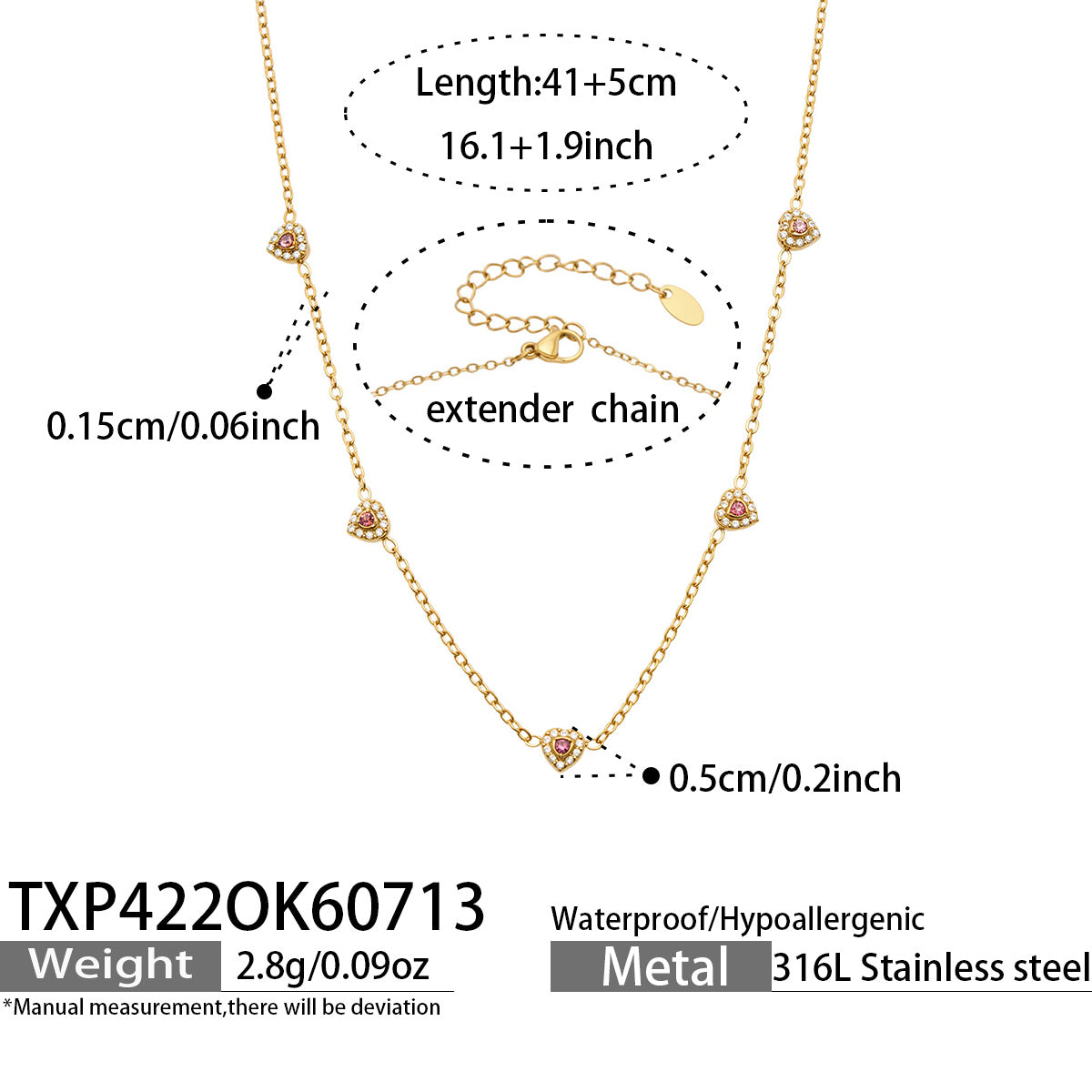 IG Style Geometric Bracelets With Zircon Inlay In 316 Stainless Steel, PVD Coated And 18K Gold Plated Chain