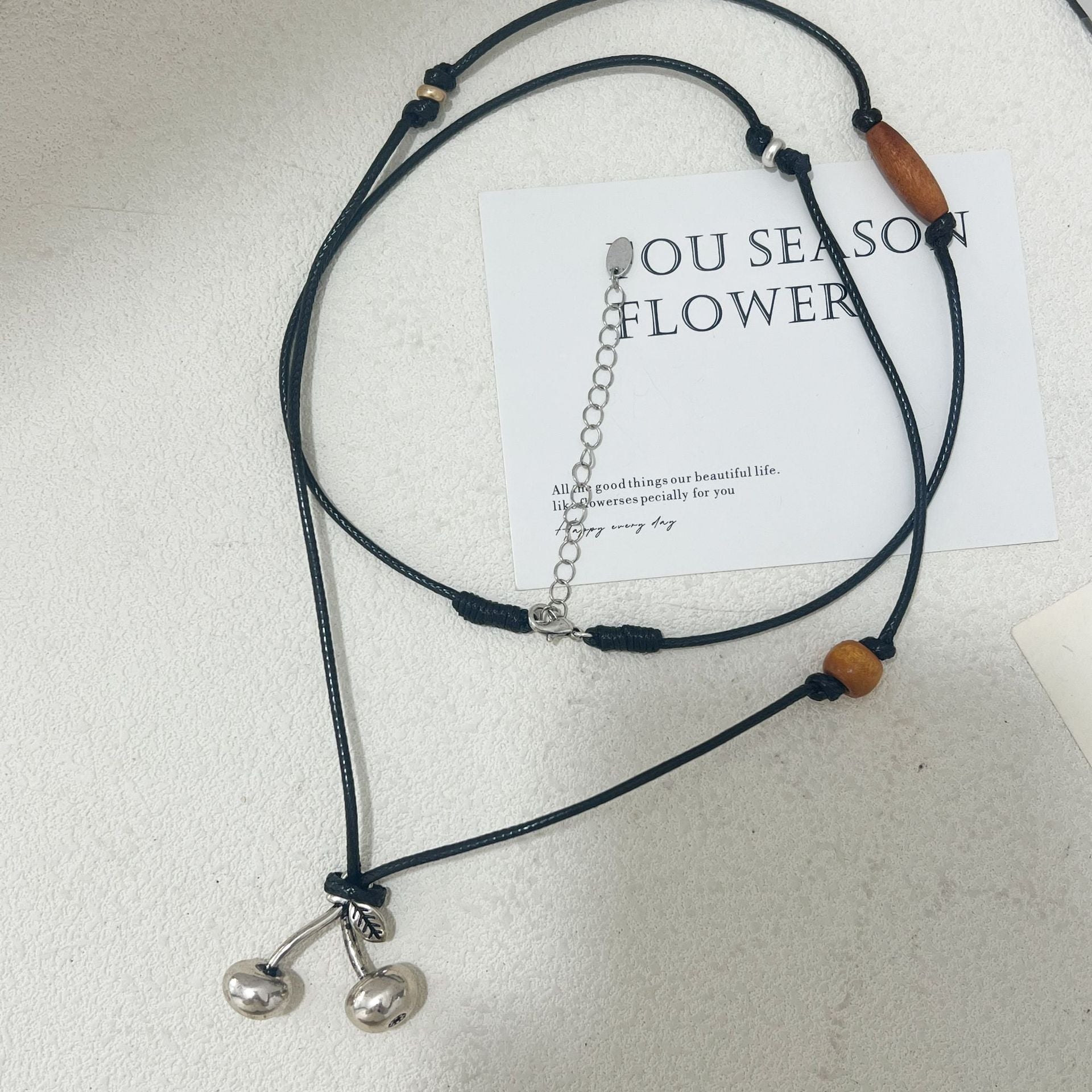 Cherry Beading Long Necklace In Ethnic Style For Women, Electroplated Copper Pendant