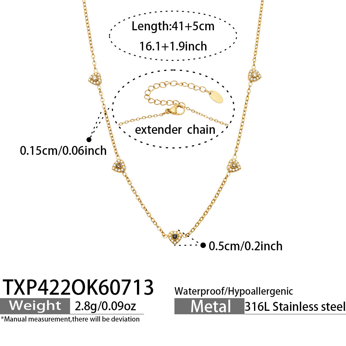 IG Style Geometric Bracelets With Zircon Inlay In 316 Stainless Steel, PVD Coated And 18K Gold Plated Chain