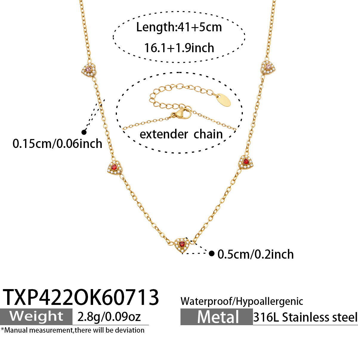 IG Style Geometric Bracelets With Zircon Inlay In 316 Stainless Steel, PVD Coated And 18K Gold Plated Chain